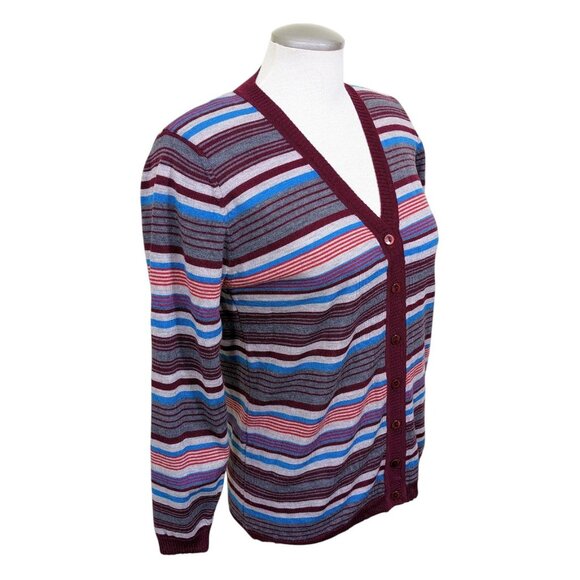 Casablanca Women Merino Wool Cardigan Button Front Euro 38 US 6 Striped Red Blue - Picture 3 of 6